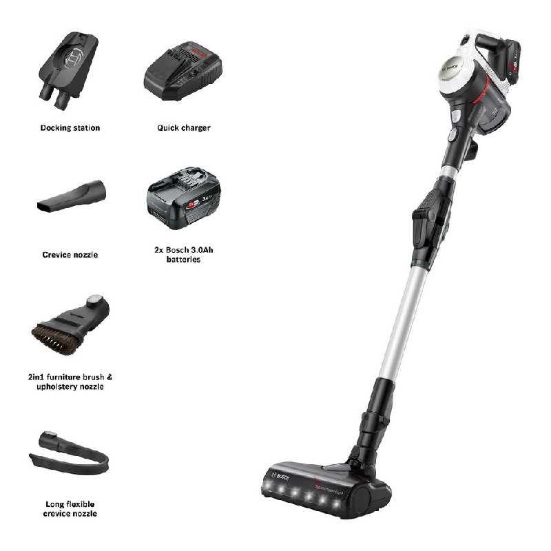 Bosch Unlimited 7 BCS712GB Cordless Vacuum Cleaner with Dual Battery, 80 Minutes Run Time, White & Black