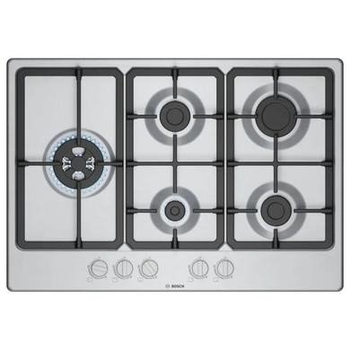 Bosch Series 4 PGM7B5K90 Stainless Steel 75cm Built-in Gas Hob with 5 Burners and Wok Burner