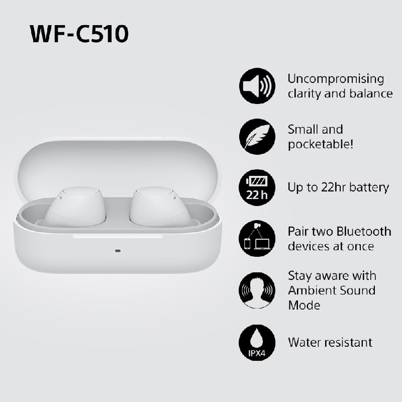 Sony WF-C510 True Wireless Earbuds in White