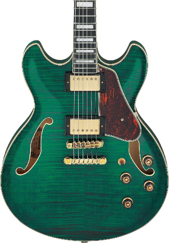 Ibanez AS93FM-TMG AS Series Flamed Maple Semi-Hollow Electric Guitar in Transparent Moss Green
