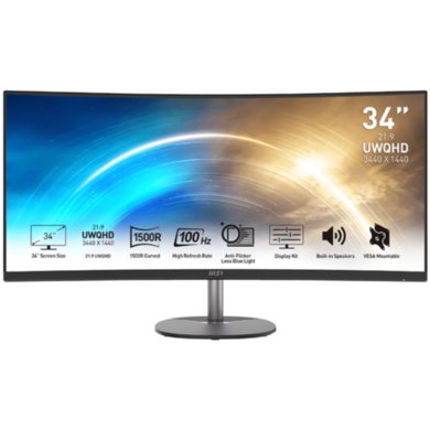 MSI PRO MP341CQ 34-Inch UWQHD Curved VA Monitor, 100Hz, FreeSync, Black