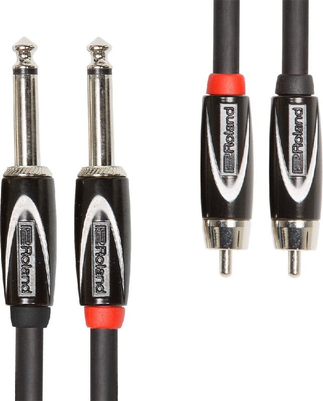Roland Dual 1/4" TS Jack to Dual RCA Interconnect Cable, 10ft / 3m in Black