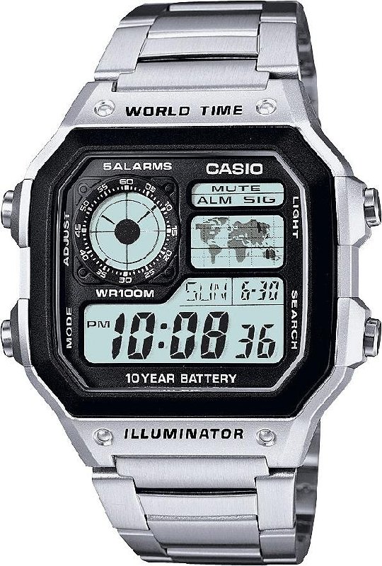Casio Illuminator Stainless Steel Bracelet Watch with Grey Dial, Model AE-1200WHD-1AVEF