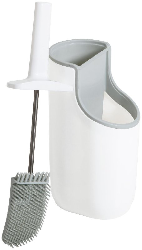 Addis Premium Toilet Brush with Cleaner Compartment in White with Grey Trim