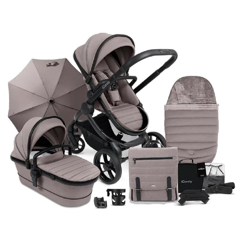 iCandy Peach 7 Black Pushchair Complete Bundle with Carrycot and Accessories