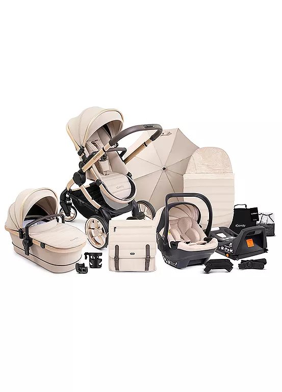 iCandy Peach 7 Pushchair and Carrycot Complete Car Seat Bundle in Biscotti