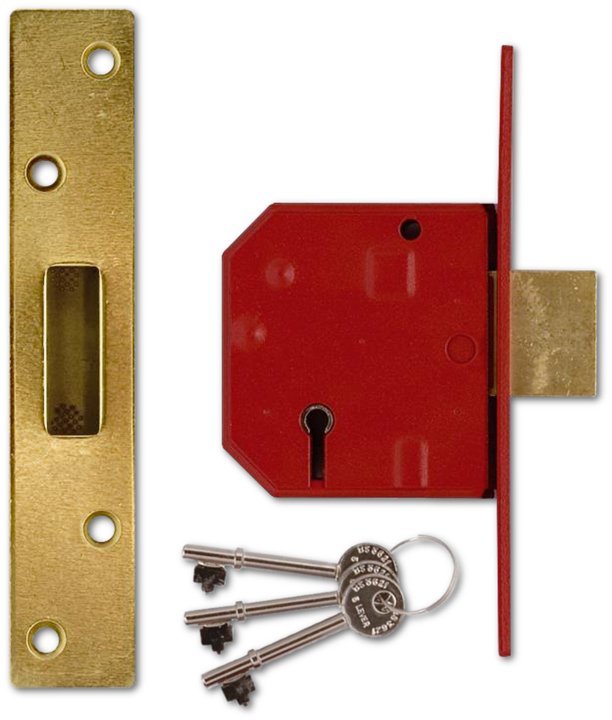 Union 2134E 5 Lever BS Mortice Deadlock, Satin Brass Finish, 67mm, 2.5in
