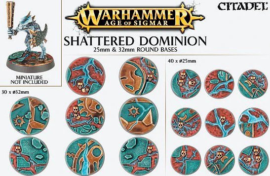 Games Workshop Warhammer Age of Sigmar Shattered Dominion Bases: 40x 25mm & 30x 32mm Round with Skulls