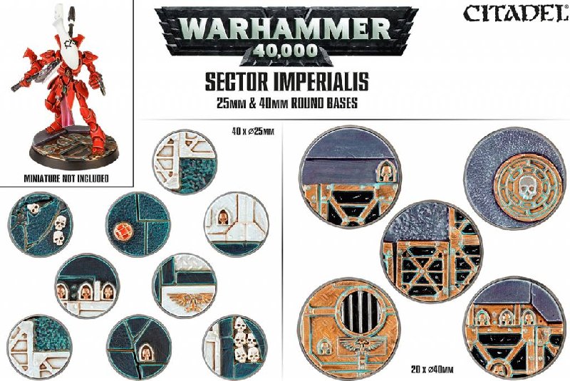 Games Workshop Warhammer 40,000 Sector Imperialis Bases: 40x 25mm & 20x 40mm Round Bases with 32 Skulls