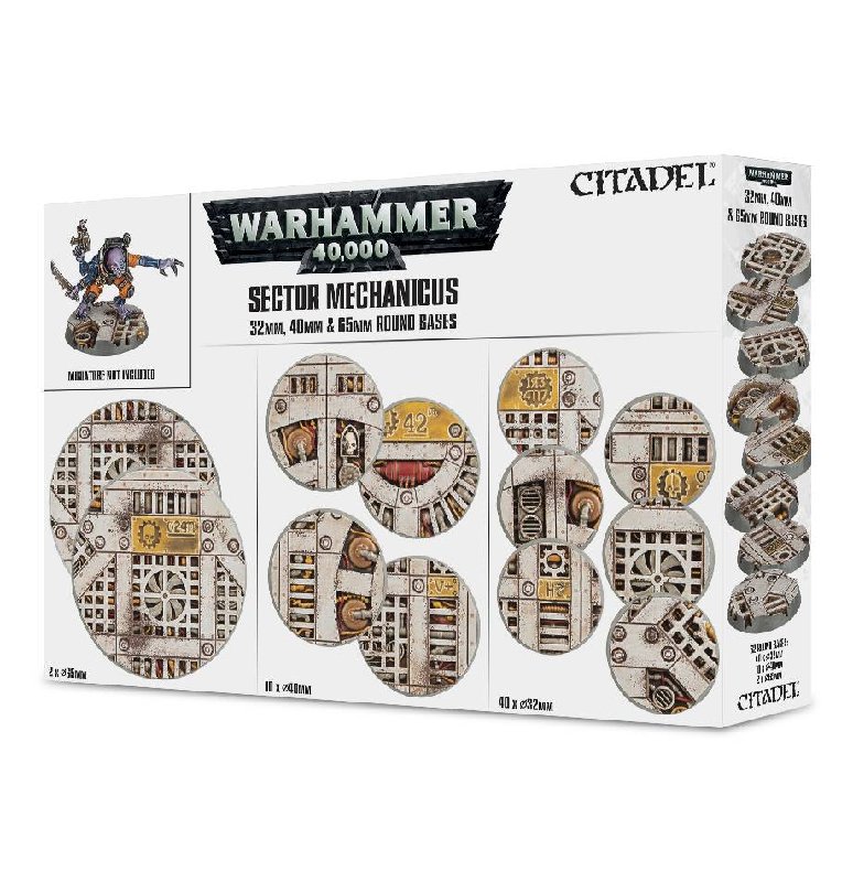 Games Workshop Warhammer 40,000 Sector Mechanicus Round Bases Set - 52 Bases (32mm, 40mm, 65mm)