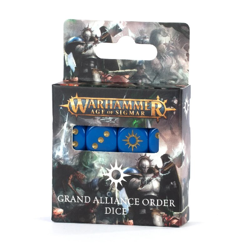 Games Workshop Age of Sigmar Grand Alliance Order Dice Set - 16 Blue Dice with Gold Pips