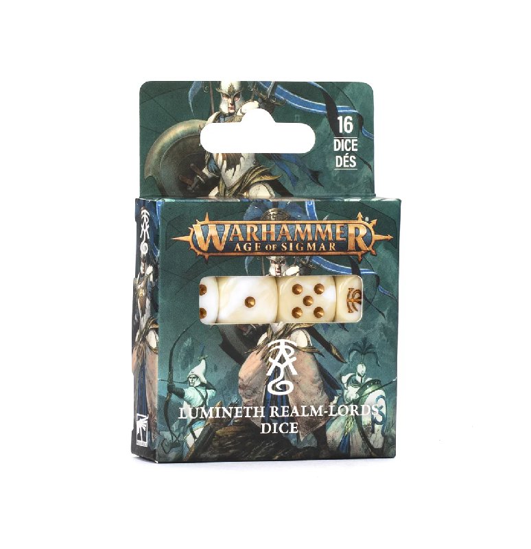 Games Workshop Lumineth Realm-Lords Dice Set - 16 Ivory/White Swirl Dice with Gold Markings