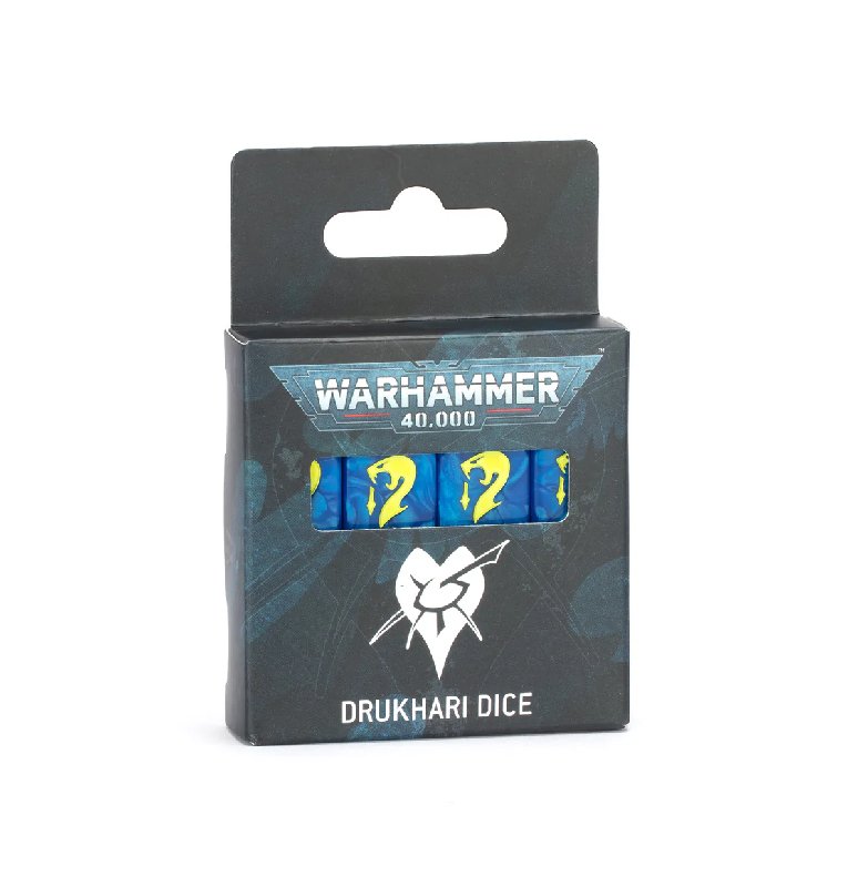 Warhammer 40,000 Drukhari Dice Set - 16mm Blue with Yellow Markings
