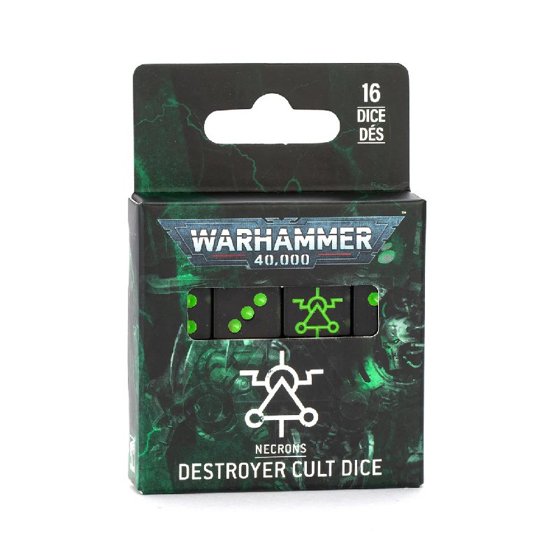Warhammer 40,000 Necrons Destroyer Cult Dice Set (16mm, Black with Green Markings)