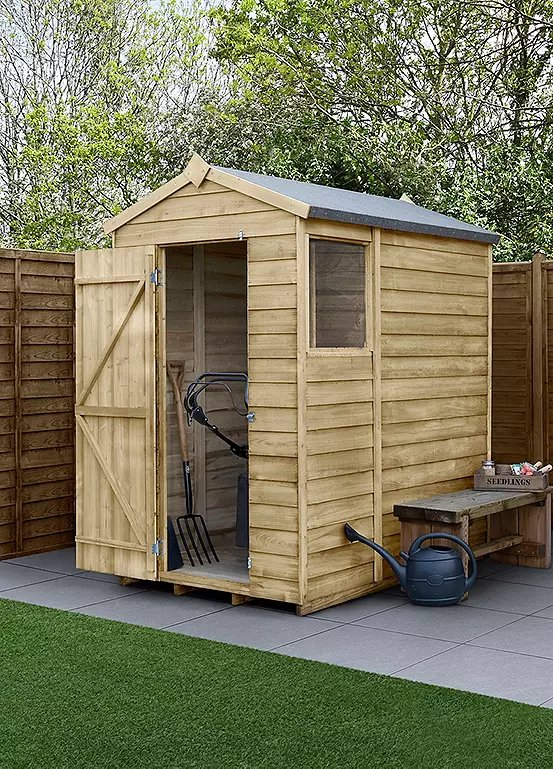 Forest 4Life Wooden Overlap Apex Shed with 1 Clear Window, 6 x 4ft