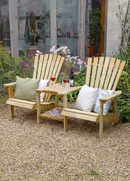 Forest Garden Florida Natural Wooden Garden Love Seat with Fixed Table