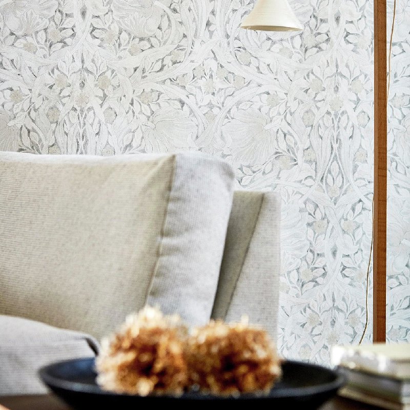 Morris & Co. Pimpernel Light Grey Floral Wallpaper Roll
