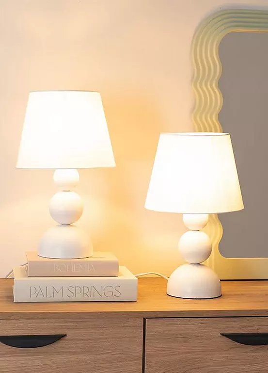 ValueLights Winnie Cream Touch Table Lamp with White Tapered Shade