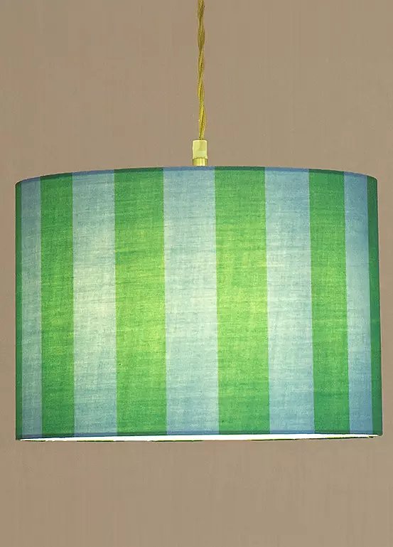 ValueLights Callie Colour Clash Blue and Green Stripe Small Fabric Drum Lamp Shade, 26cm Diameter
