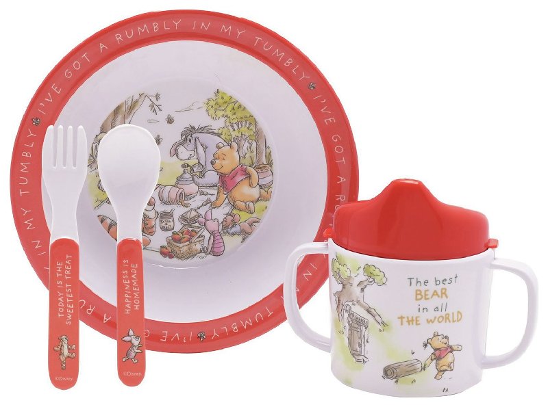 Disney Winnie The Pooh Kids Plastic Dinner Set with Bowl, Mug, Fork and Spoon