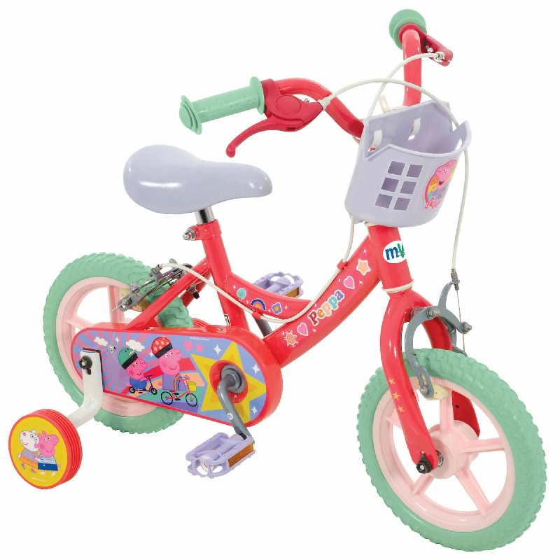 Peppa Pig My First 12 Inch Kids Beginner Bike with Stabilisers and Basket