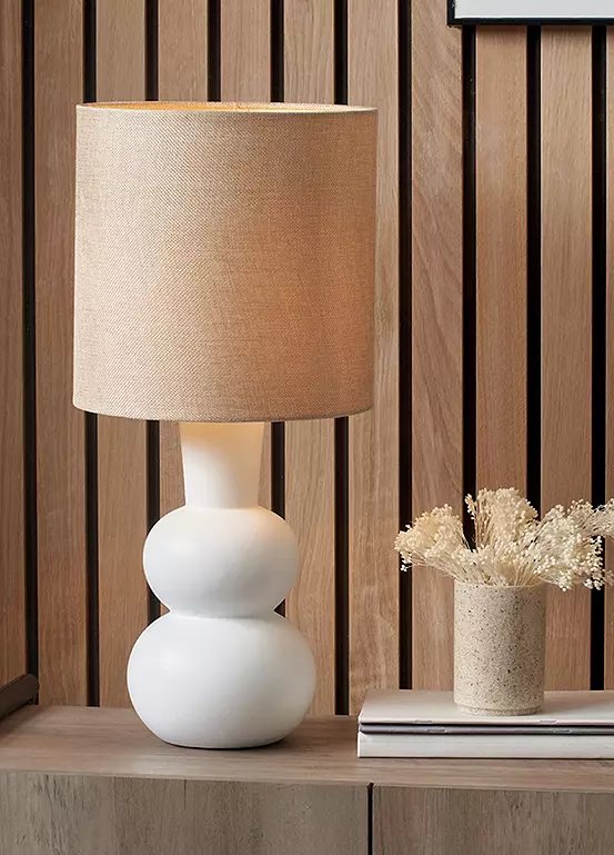 Pacific Aaliyah Ceramic Curved Table Lamp - Natural & White, 51cm Height