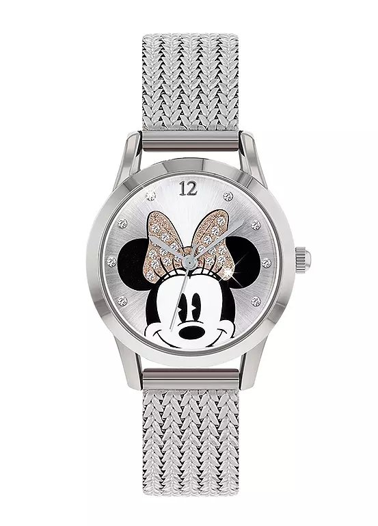 Disney Minnie Mouse Silver Stainless Steel Mesh Strap Watch MN8008