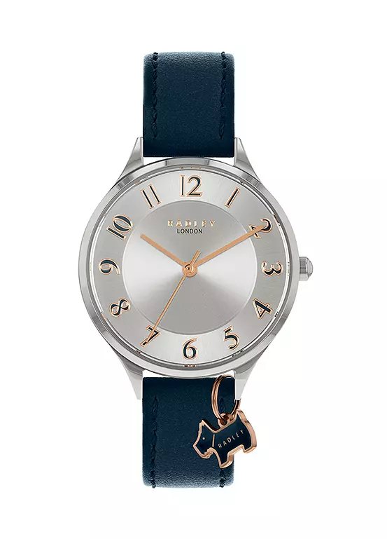 Radley London Saxon Road Ladies Watch with Navy Leather Strap and Charm, 34mm