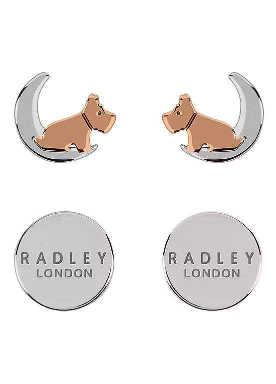 Radley 18ct Rose Gold Silver Plated Celestial Stud Earrings with Dog and Moon Design