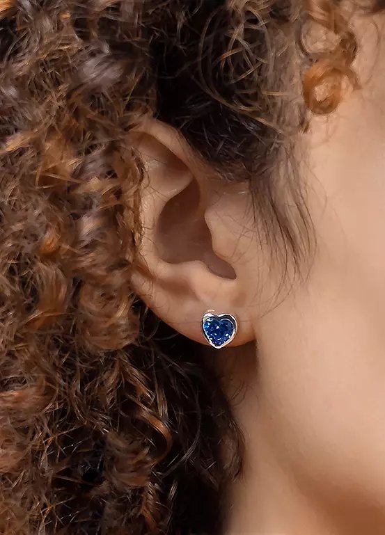 Radley London Sterling Silver Blue Stone Heart Stud Earrings, Model RYJ1307