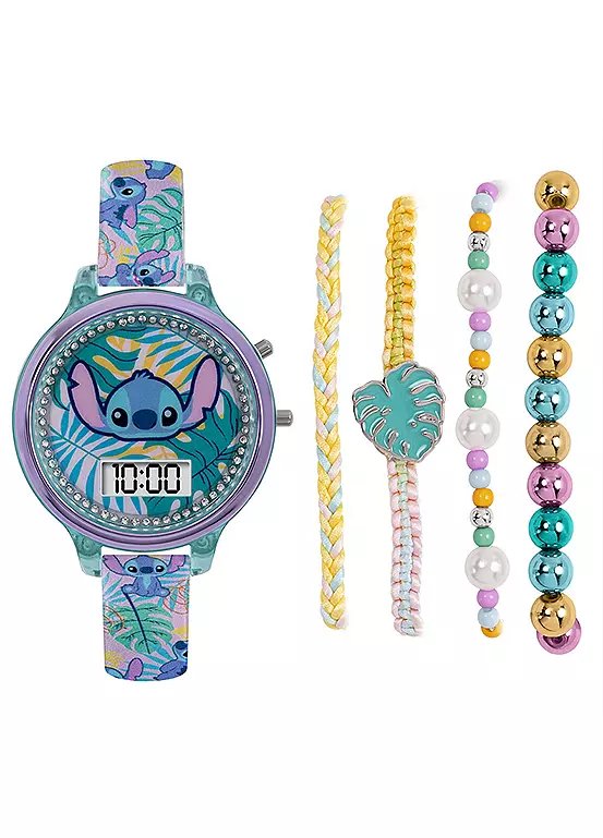 Disney Lilo & Stitch Digital Watch with 4 Bracelets Set, Model LAS40001ARG