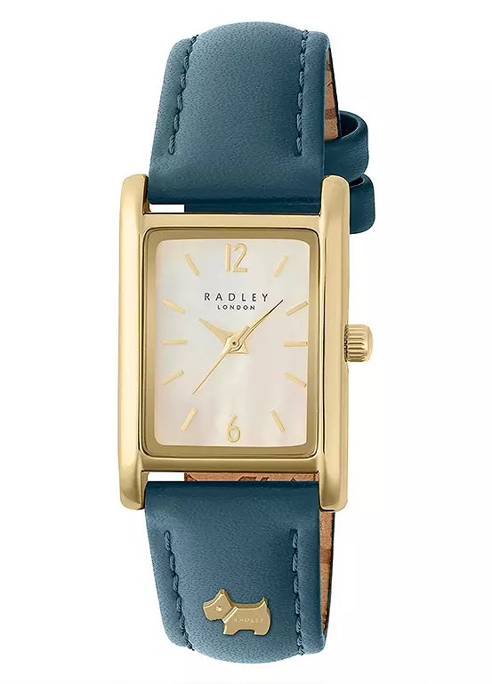 Radley London Women's Rectangular Watch with Mother of Pearl Dial and Blue Leather Strap