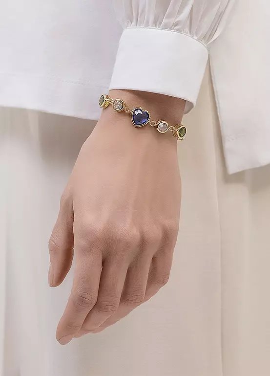 Radley London 18ct Gold Plated Coloured Heart Stone Set Bracelet with Dog Charm