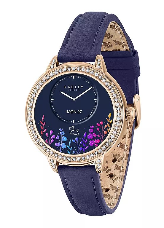 Radley London Series 33 AMOLED Smartwatch with Ink Blue Leather Strap and Stone Set Case