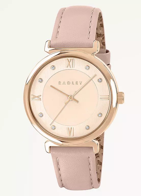 Radley London Rose Gold Plated 35mm T-bar Watch with Pink Leather Strap