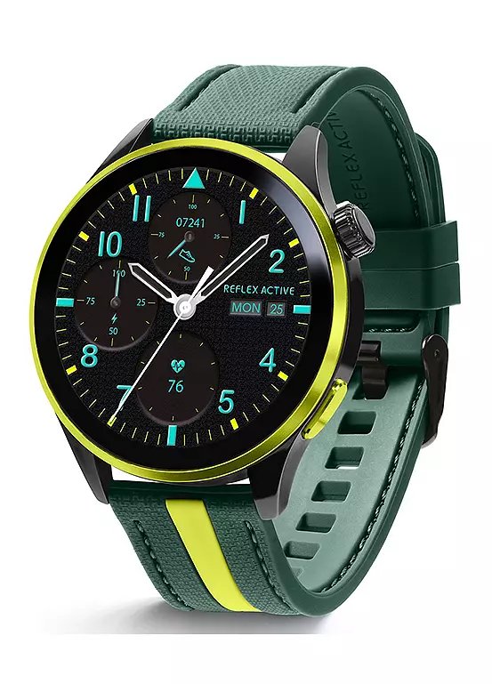 Reflex Active Series 54 AMOLED GPS Smart Watch with Green and Yellow Silicone Strap