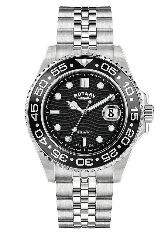 Rotary Apex 100 Black Dial Stainless Steel Bracelet Watch