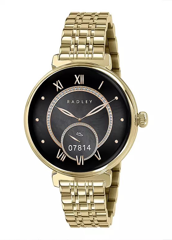 Radley Series 48 Women's Smartwatch with AMOLED Black Dial and Gold Tone Stainless Steel Bracelet