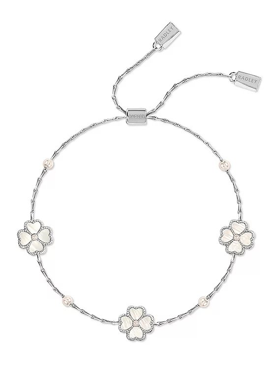 Radley London Silver Plated Mother of Pearl Heart Flower Friendship Bracelet, Model RYJ3499S