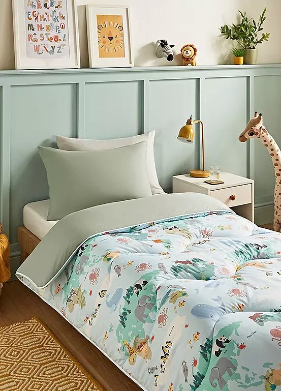 Night Lark Junior 4.5 Tog Coverless Duvet and Pillowcase Set - Animal Atlas - Single