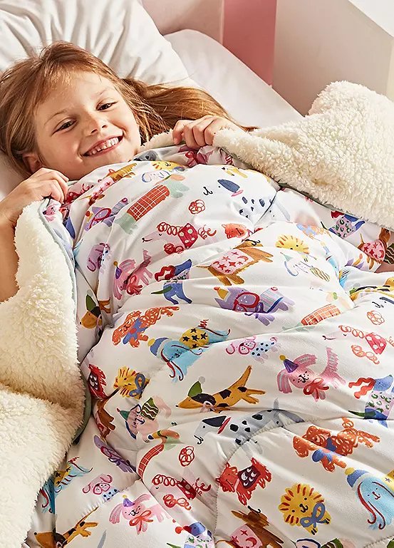 Night Lark x Eleanor Bowmer 9 Tog Cosy Fleece Throw - Happy Dogs, 135cm x 200cm