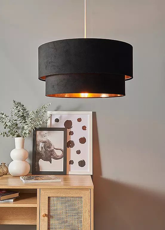 BHS Tia Velvet 2 Tier Easy Fit Lampshade - 50cm Black