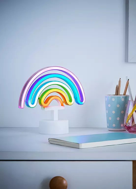 Glow Neon Effect Rainbow LED Table Lamp - Multicoloured, Battery Powered