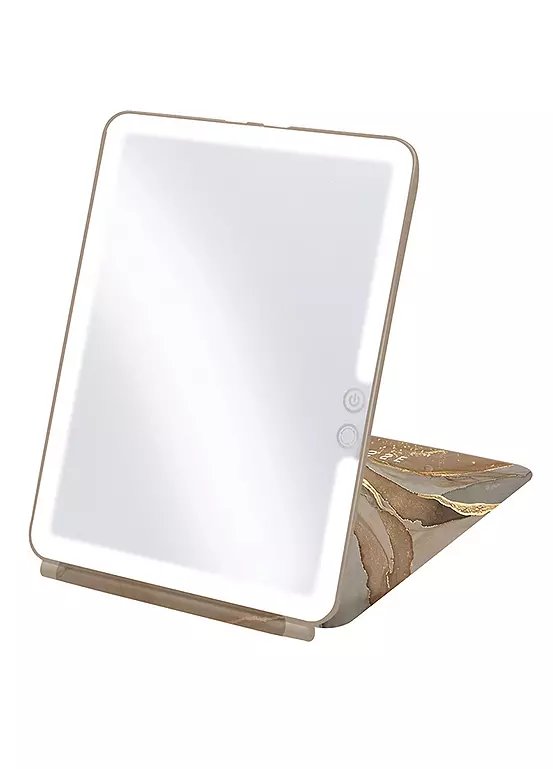 Sensse Glow Up LED Flip Top Modern Marble Mirror, 27cm x 19cm, Warm Grey