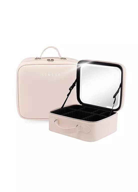 Sensse Glow Up Vanity Case with Mirror in Cream Faux Leather