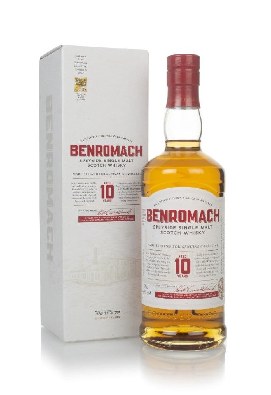 Benromach 10 Year Old Single Malt Whisky with Branded Tasting Glass (Wrinkly Label)