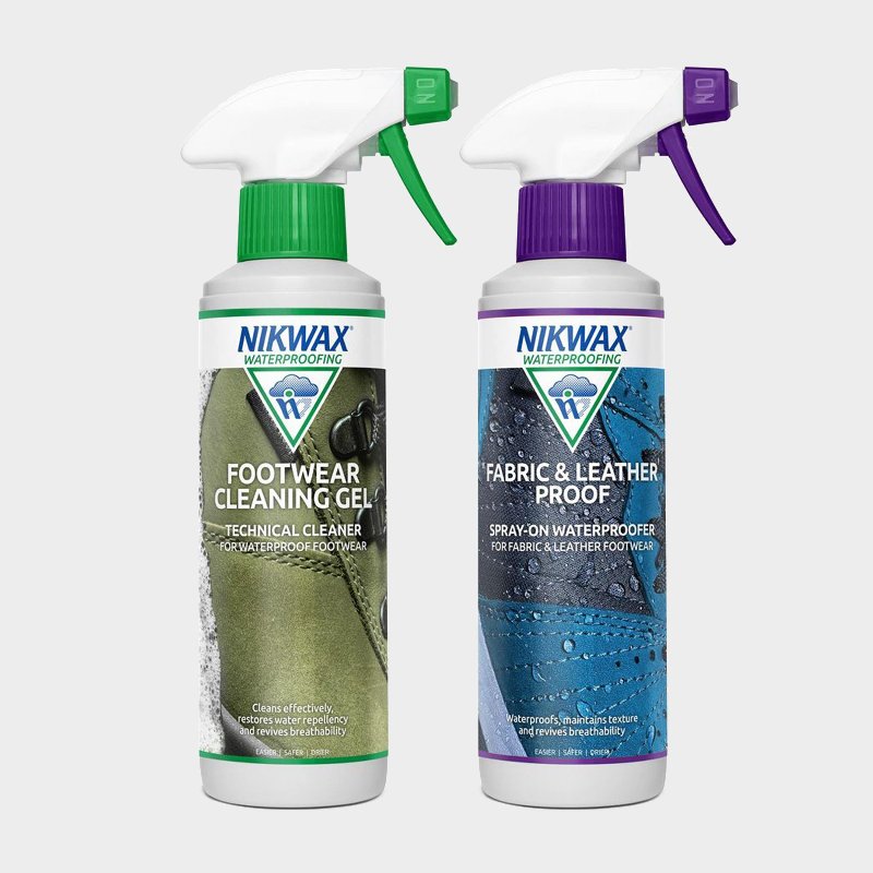 Nikwax Fabric and Leather Reproofer Spray and Footwear Cleaning Gel 300ml Twin Pack
