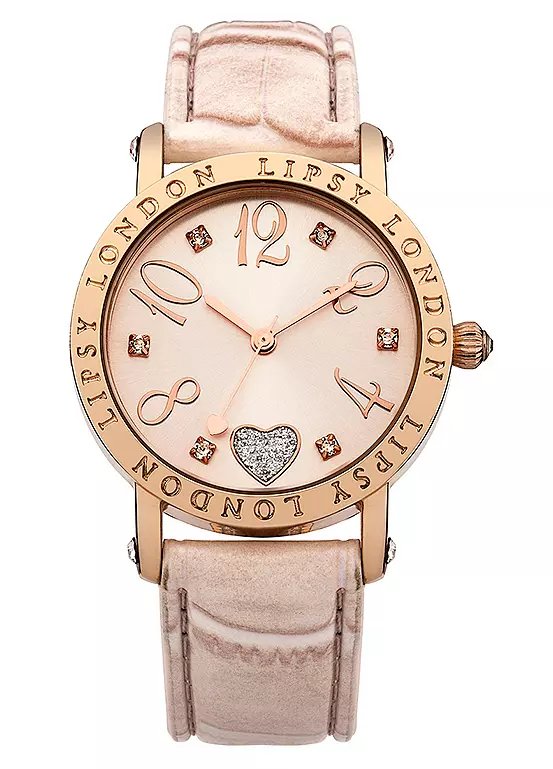 Lipsy Nude Coloured Watch with Pink Dial and Faux Leather Strap