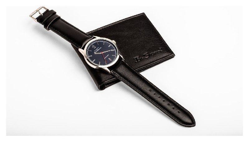 Ben Sherman Men's Black Faux Leather Strap Watch and Wallet Gift Set with Blue Dial