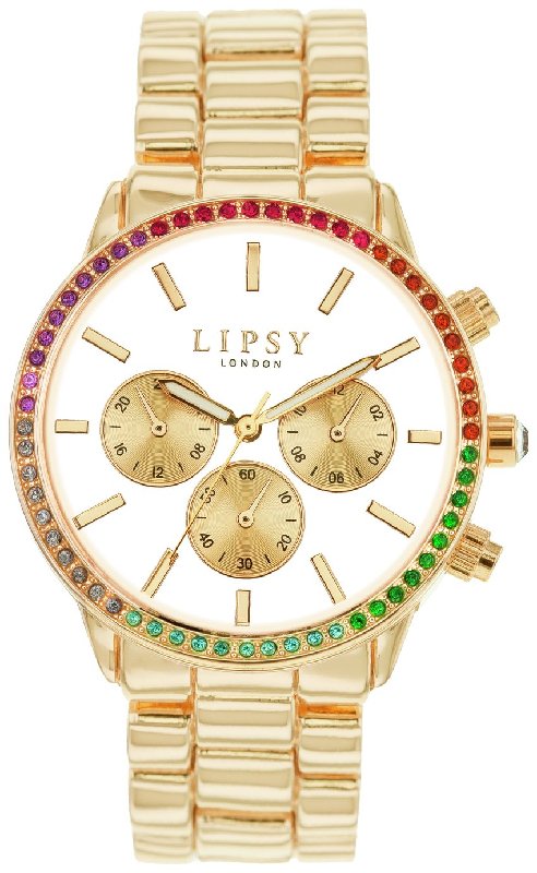 Lipsy Gold Coloured White Dial Bracelet Strap Watch with Stone Set Case